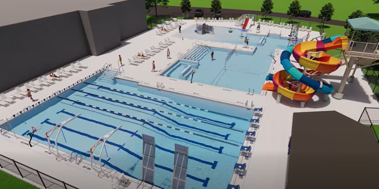 Bay Colony Pool New Bay City pool to include ziplines, water slides, ninja course