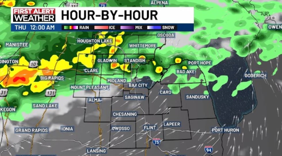 What the radar could look like at 12 AM Thursday.
