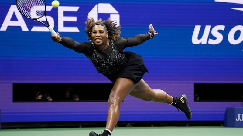 FILE - Serena Williams, of the United States, returns a shot to Anett Kontaveit, of Estonia,...