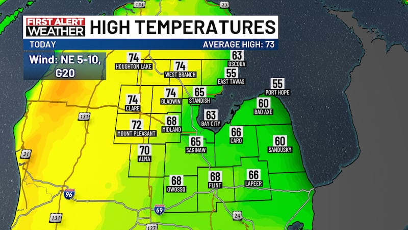 Cooler due to Lake Huron influence.