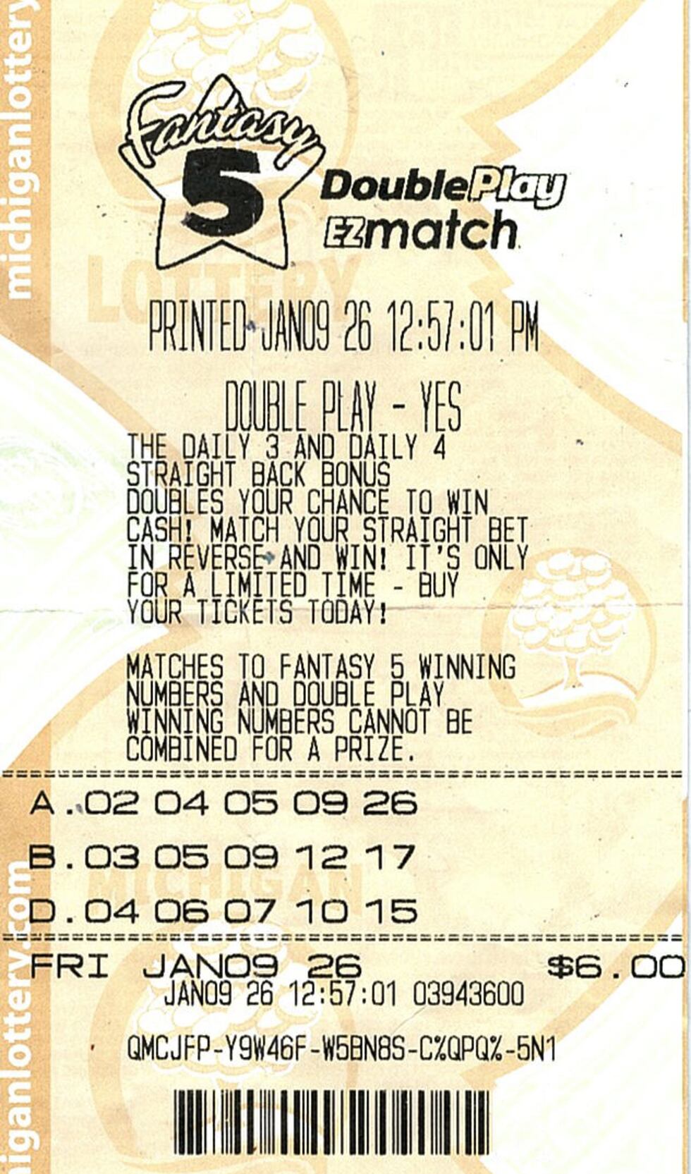 Two lucky Lottery players, one from Genesee County and one from Saginaw County, have claimed...