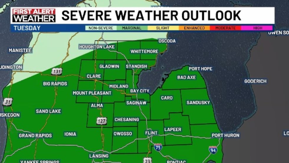 The severe weather outlook for Tuesday.