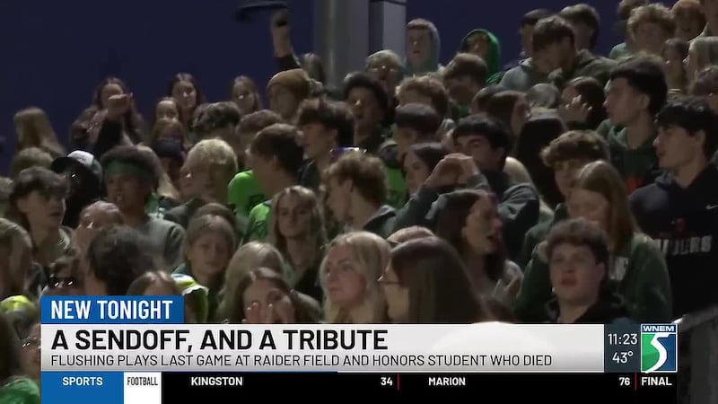 Generations of Flushing Raiders gathered for one final varsity football game at Raider Field,...