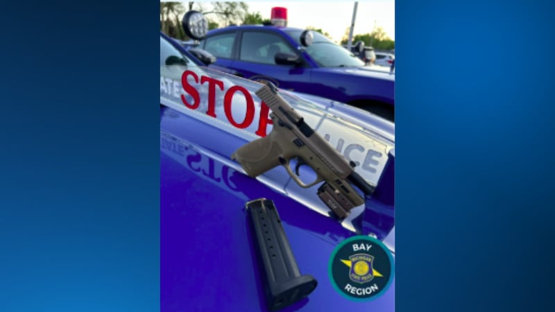Michigan State Police said they recovered a 9mm stolen pistol during a traffic stop in Saginaw.