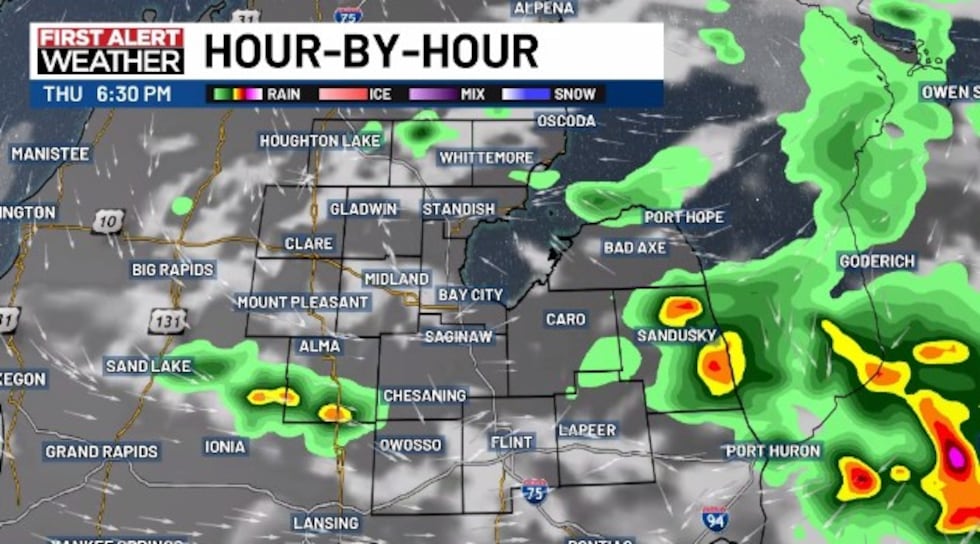 What the radar could look like at 6 PM Thursday.