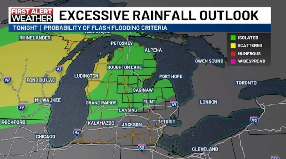 An isolated risk of flash-flooding exists tonight.