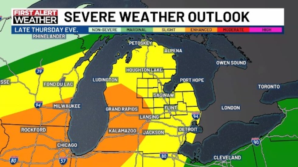 Our current severe weather outlook for Thursday.