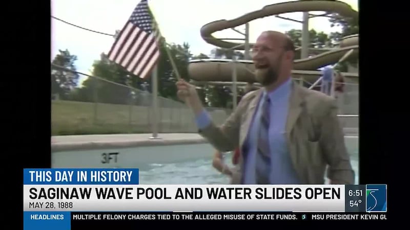 On this day in history, Saginaw wave pool and water slides open.