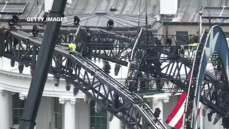 Construction is underway on the White House lawn for an octagon-shaped arena. (CNN, Getty...